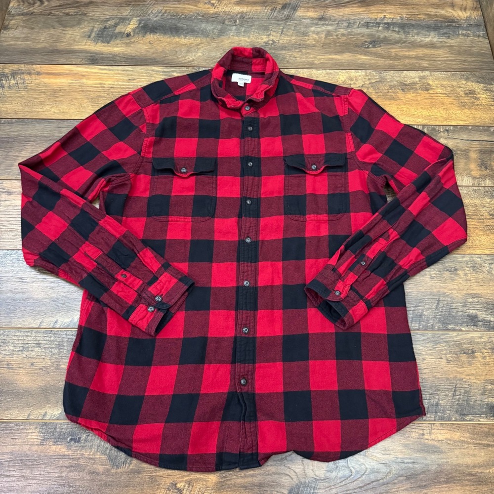 Sonoma Goods For Life Mens 2XLT Red Black Buffalo Plaid Flannel Shirt Tall Cabin